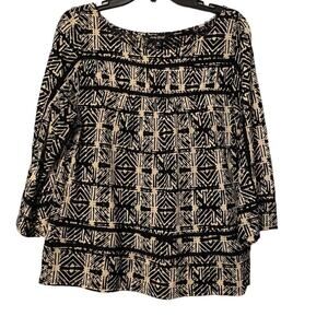 Lucky Brand Women's Medium Tribal Print Scoop Neck Long Sleeve Blouse Multicolor